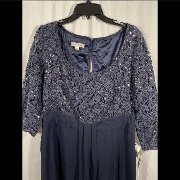 NWD Kay Unger Sequin Lace & Silk Chiffon Gown Navy‎ - Picture 3 of 12